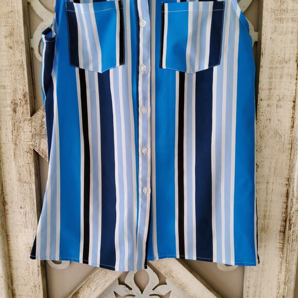 Notations Women's M Sleeveless Collar Button Down Pocket Blouse Tank Top Stripe - Picture 6 of 7